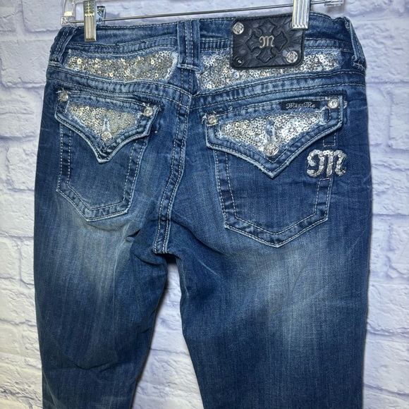 Miss Me Jeans Mid Rise Easy Boot Metallic Embellished Rhinestones Curvy Blue 29 - Picture 15 of 16
